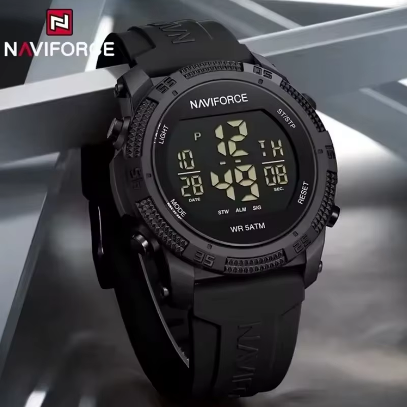 NAVIFORCE 7104 sport hommes LCD numérique loisirs Date semaine réveil étanche bracelet en Silicone m