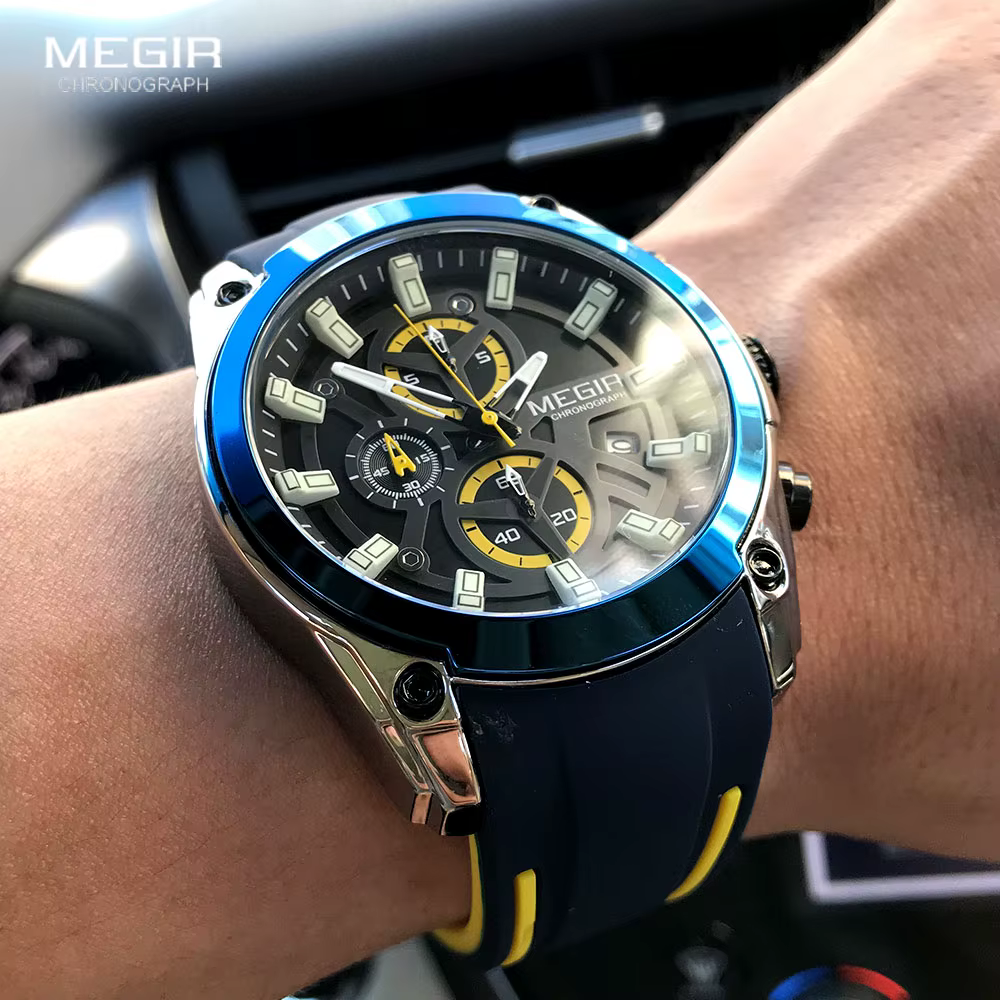 MEGIR hommes montres de Sport militaire hommes étanche mode bleu bracelet en Silicone montre-bracele