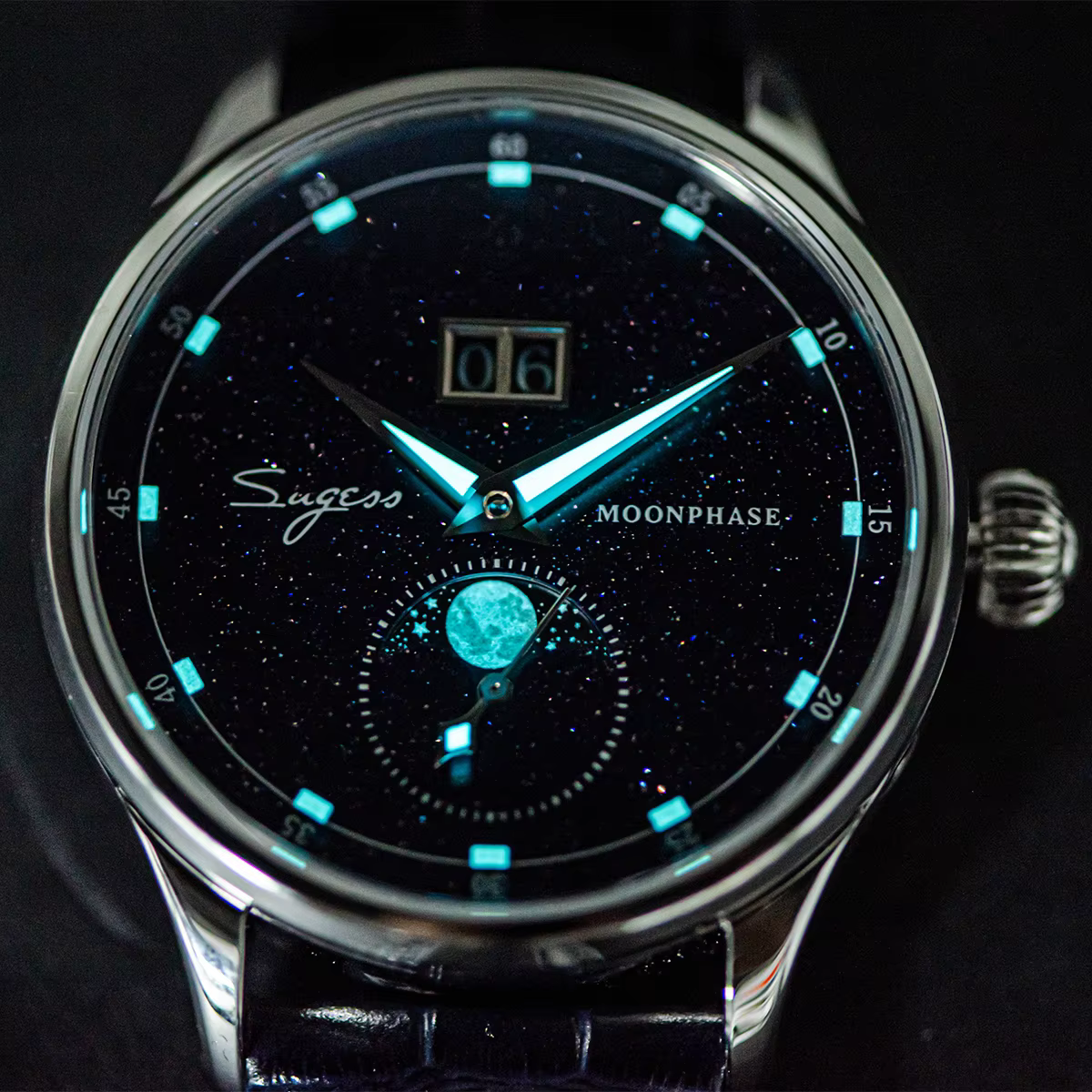 Sugess montre pour hommes édition limitée phase de lune boîtier en acier inoxydable 316L Tianjin ST2
