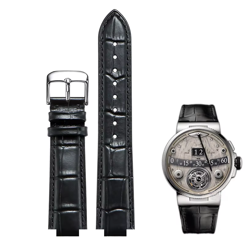 Bracelet de montre en cuir convexe pour Ulysse Nardin Marine 6300 263 6319, pour hommes et femmes, 2