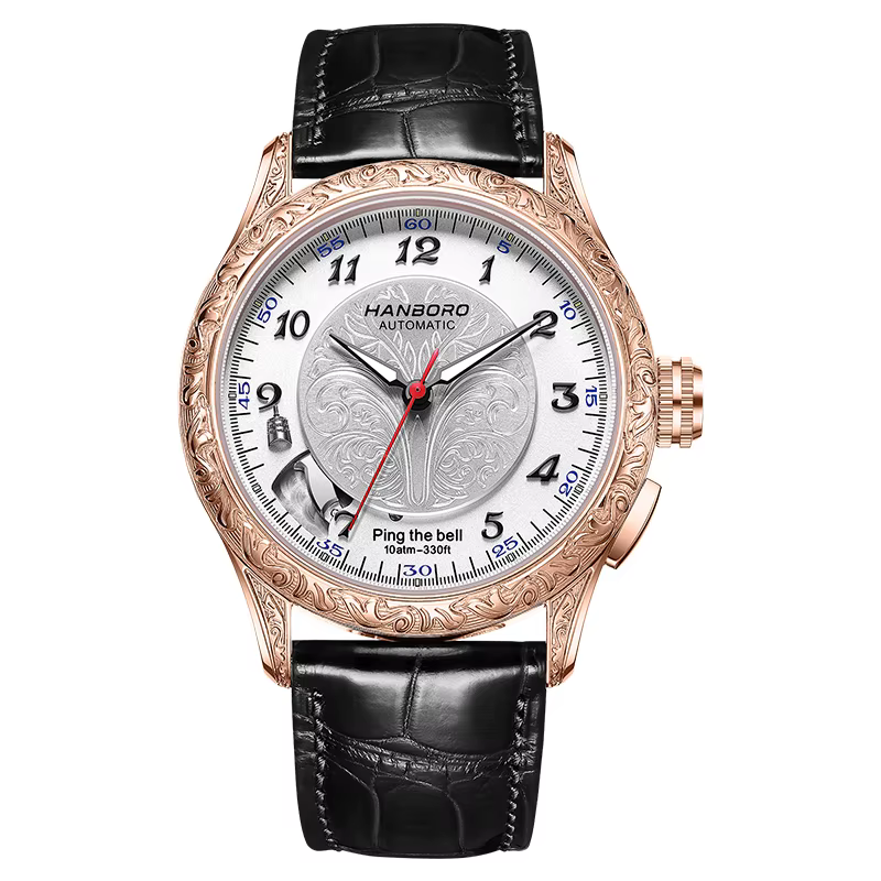 Montre mécanique rétro pour homme HANBORO MIYOTA avec mouvement modifié, gravure rose, étanche, saph