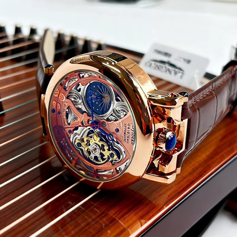    Montres de luxe pour hommes, Phase de lune, Original, mécanique, en cuir, horloge, Date, semaine