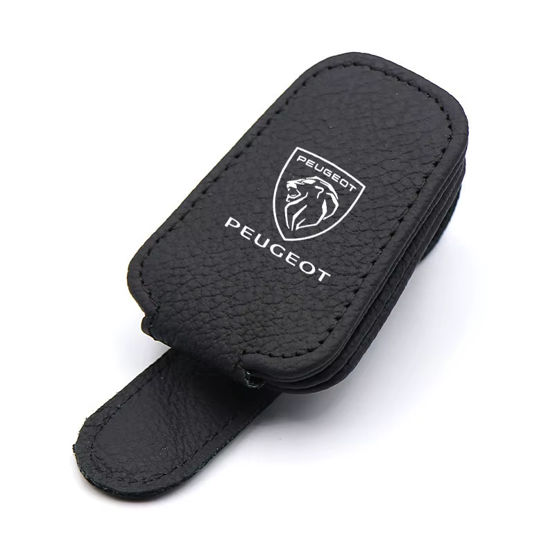 Clip de fixation pour lunettes de soleil en cuir pour pare-soleil de voiture, accessoires pour Peuge