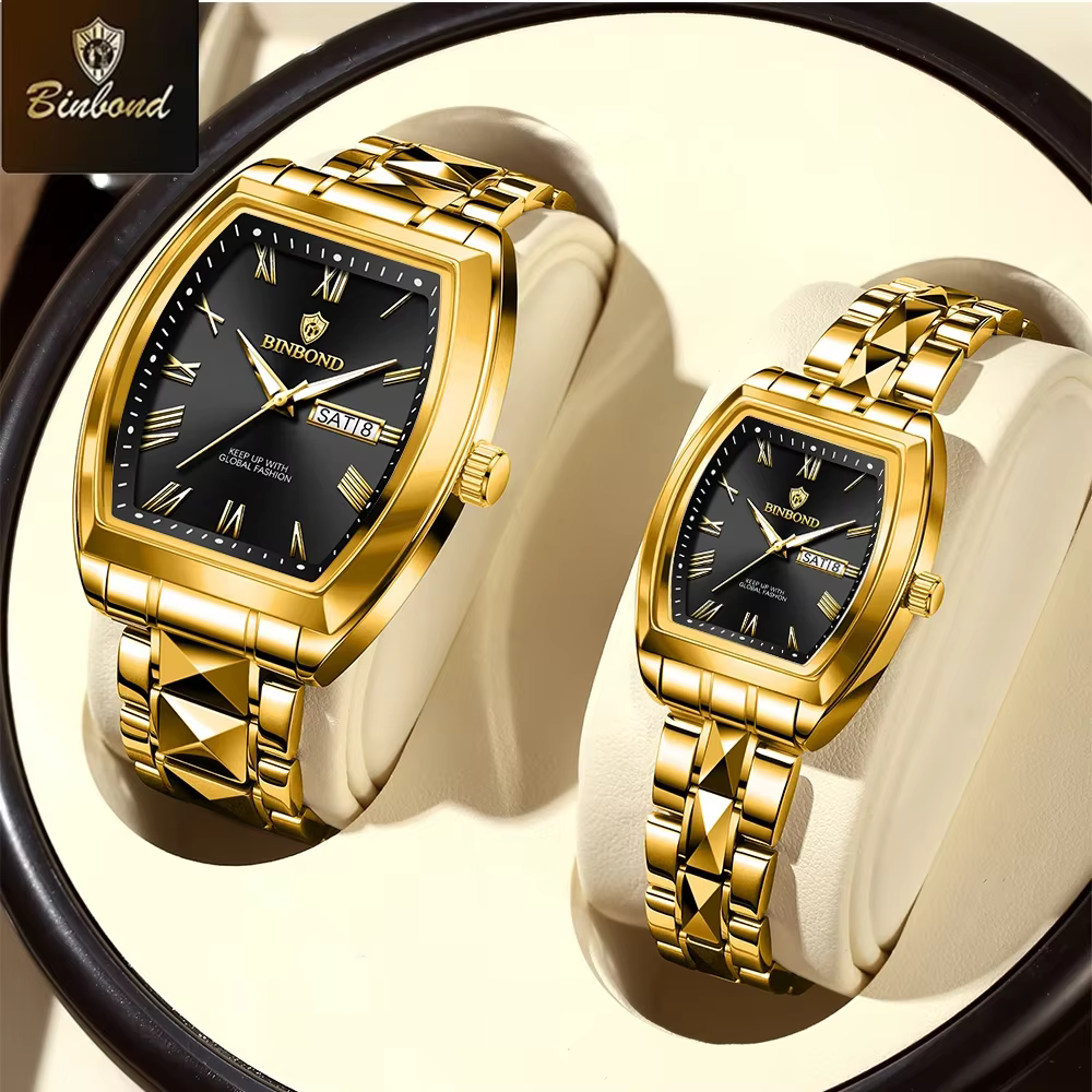 BINBOND 2 pièces Couple montres mode carré montre à Quartz pour amoureux étanche lumineux Date semai