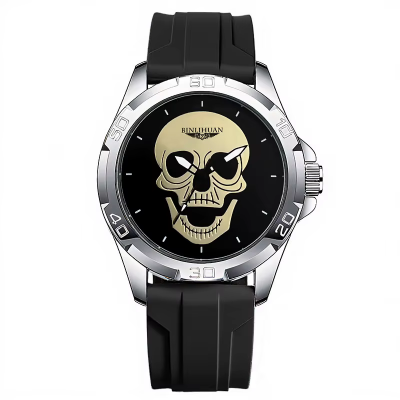 Montre pour homme, montre à quartz classique simple et tendance avec motif de crâne