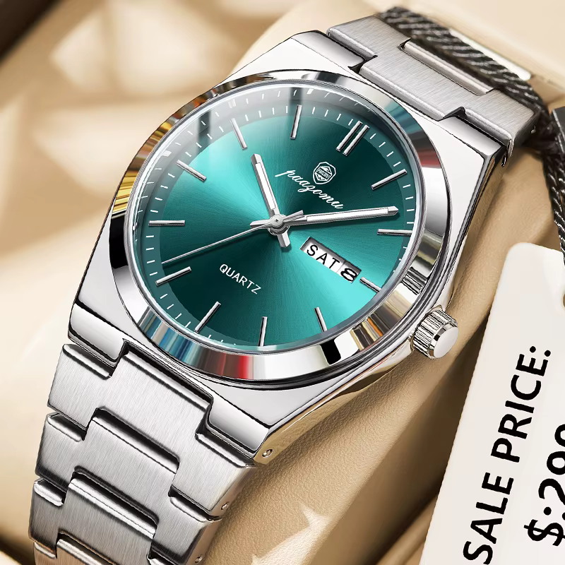 PAAZOMU mode hommes montre à Quartz en acier inoxydable étanche lumineux homme montre chronographe D