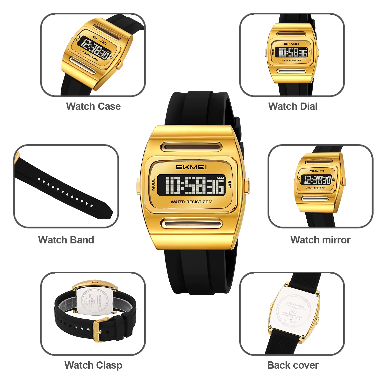 Montres de sport numériques multifonctionnelles à énergie solaire de luxe SKMEI 2563, horloge électr