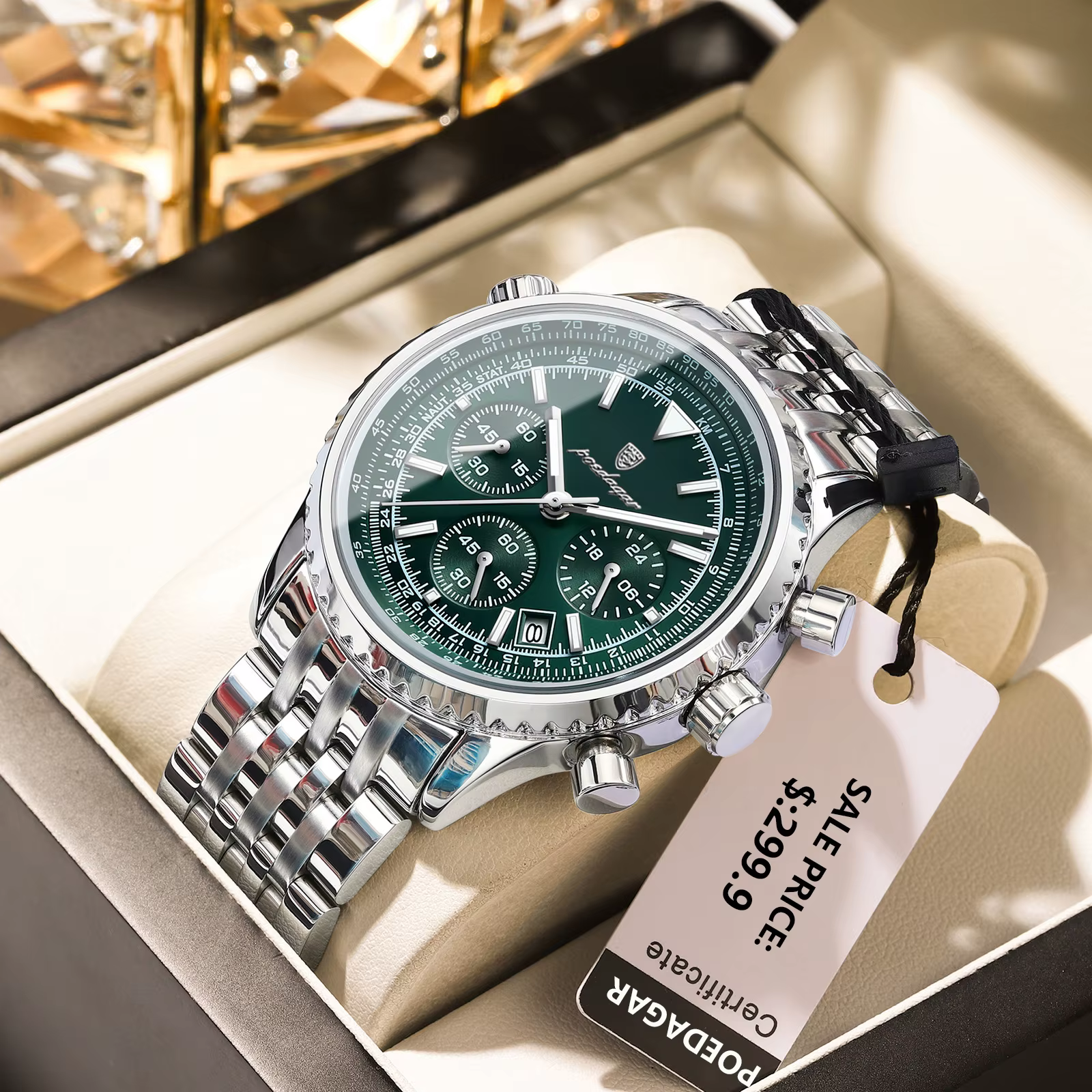 POEDAGAR montres de luxe pour hommes Date chronographe en acier inoxydable homme montre étanche lumi