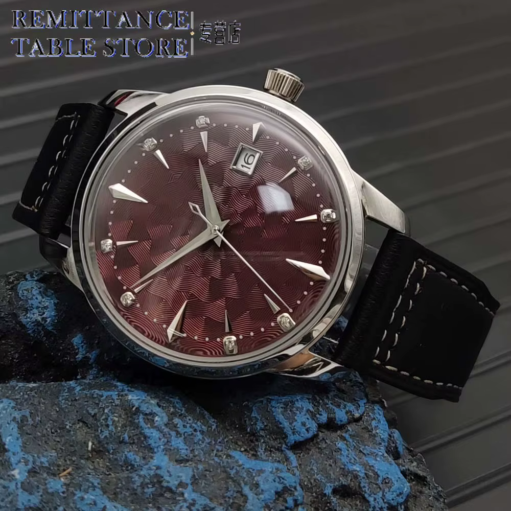 Montre mécanique automatique vintage pour hommes, bracelet en cuir noir, boîtier résistant à l'eau d
