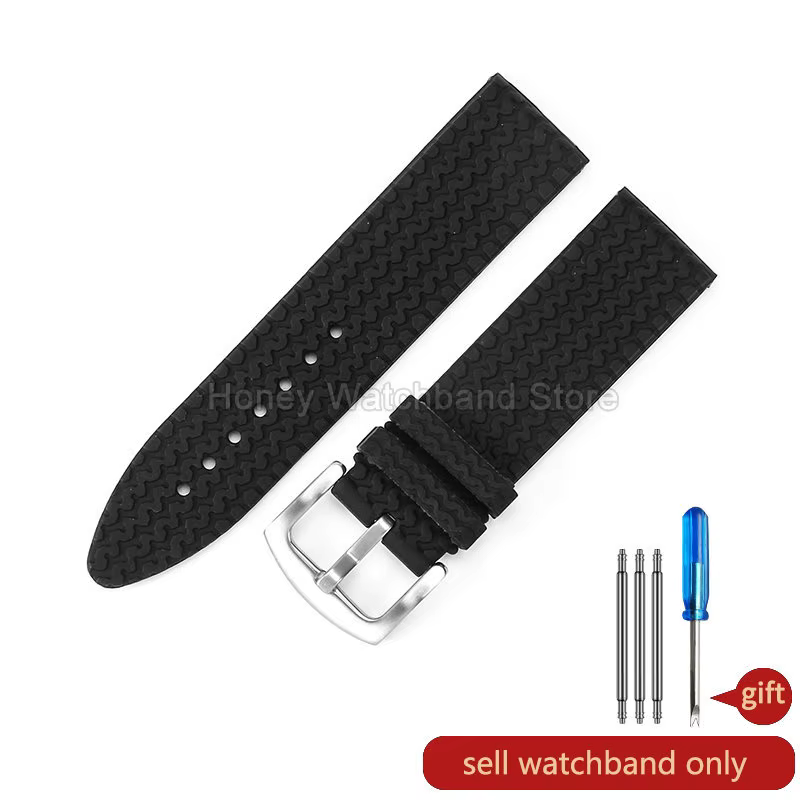 Accessoire de montre en Silicone noir 23mm, résistant aux produits chimiques, Interface droite à séc