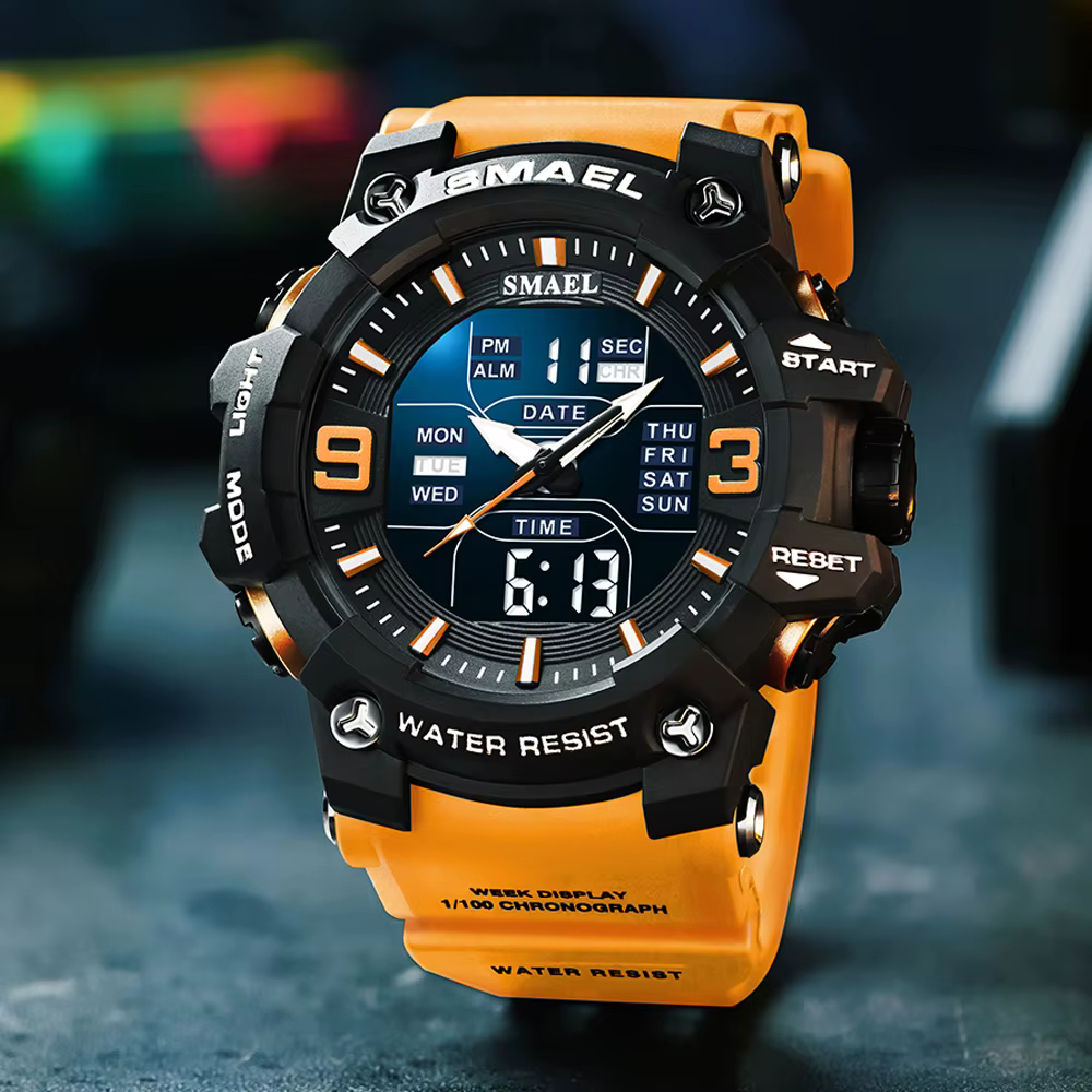 SMAEL-Montre de sport à quartz avec alarme lumineuse LED, montres-bracelets automatiques, affichage 