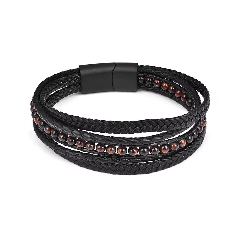 Bracelets classiques en pierre naturelle et cuir microfibre pour hommes, bijoux de haute qualité, Hi