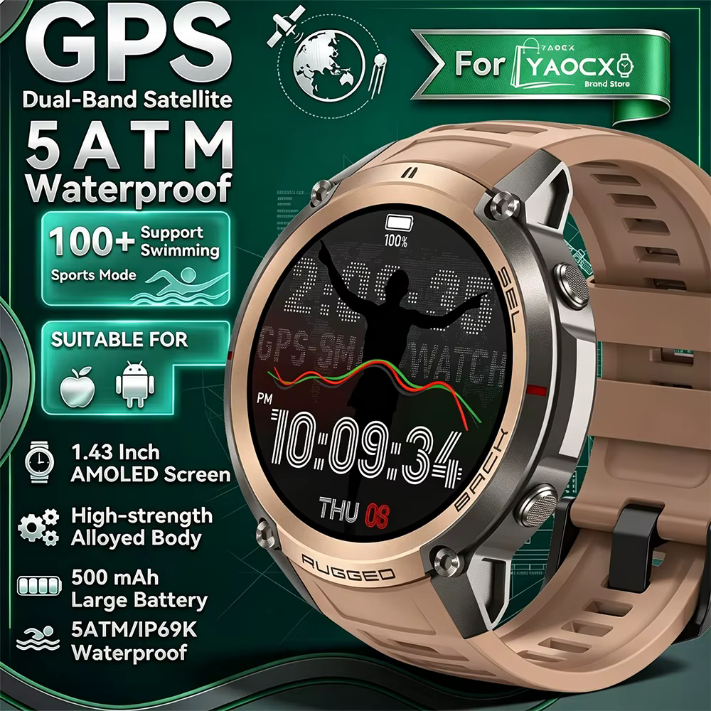 Nouvelle Montre Connectée Sportive 2026 avec GPS, Boussole, Carte Hors Ligne, Grand Écran AMOLED HD 