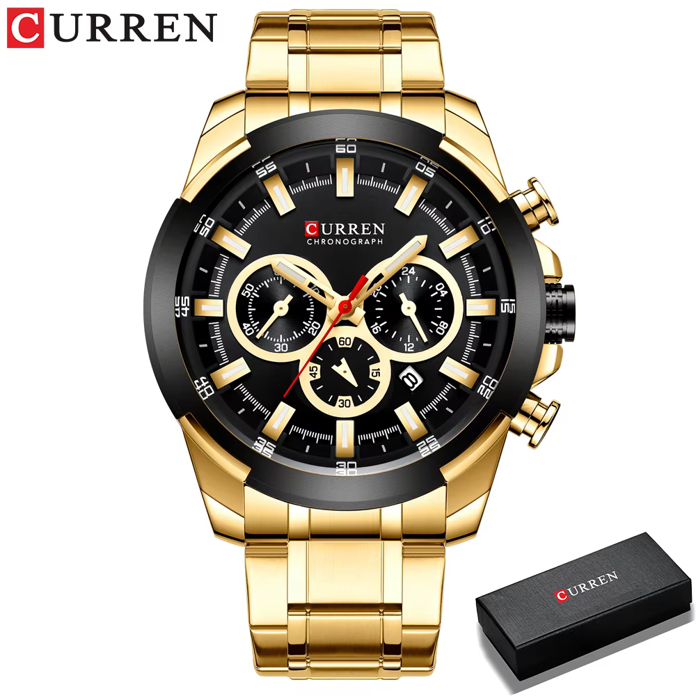 CURREN montre chronographe pour hommes 48mm grand cadran avec bracelet en acier inoxydable triple so