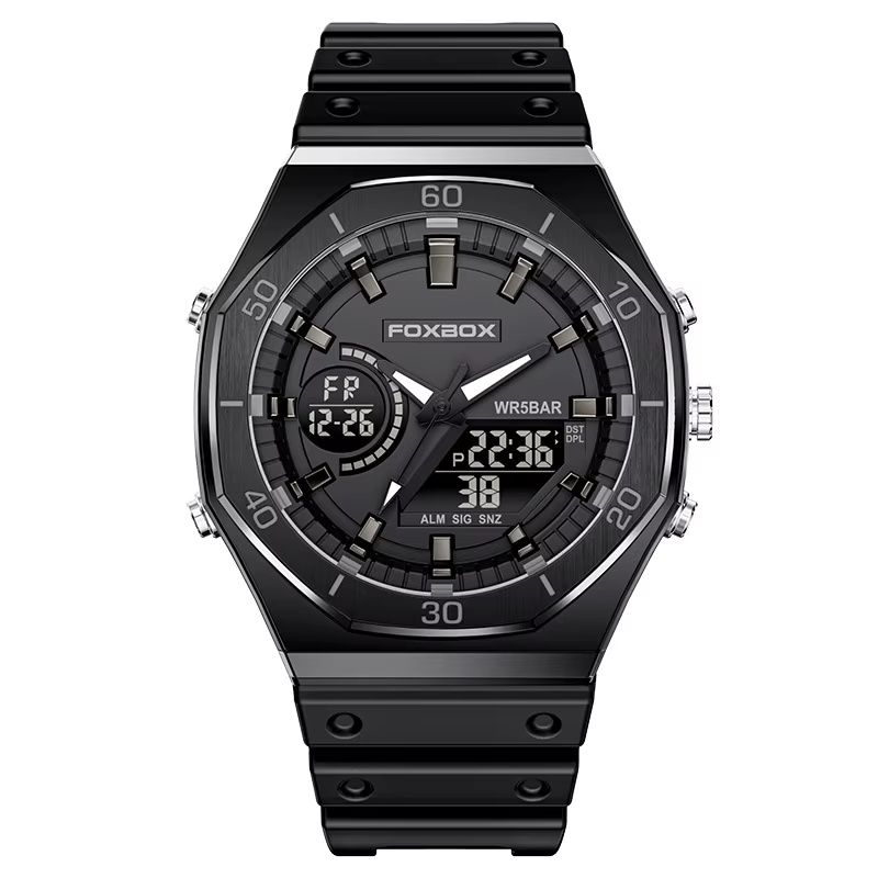 Montre militaire FOXBOX 0030 à double affichage numérique et quartz pour homme, mode, lumineuse, éta