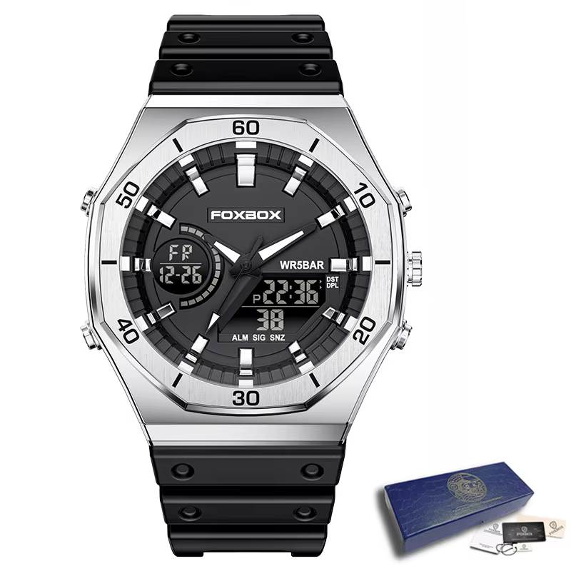 FOXBOX-Montre-bracelet à quartz chronographe étanche pour homme, montres de sport décontractées, gra