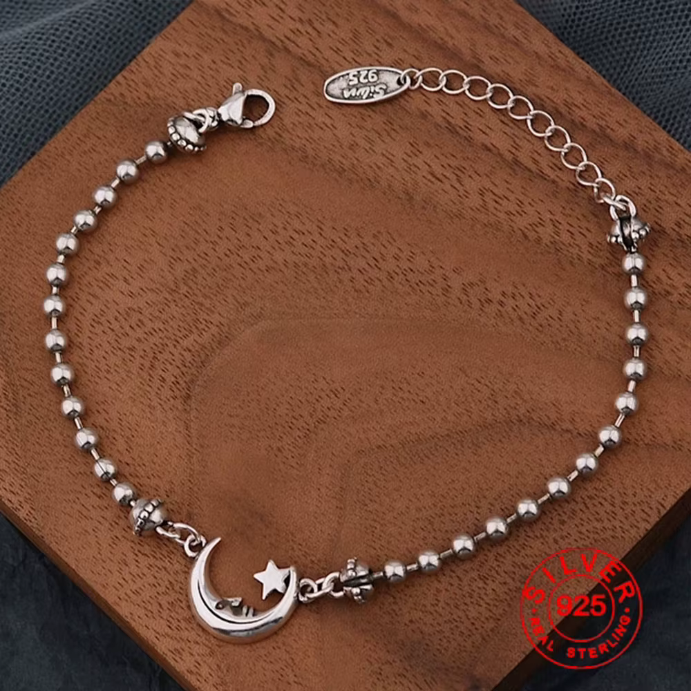 BFCLUBE – Bracelet hip hop en forme de lune épaisse, couleur argent, pour femmes et hommes, Vintage,