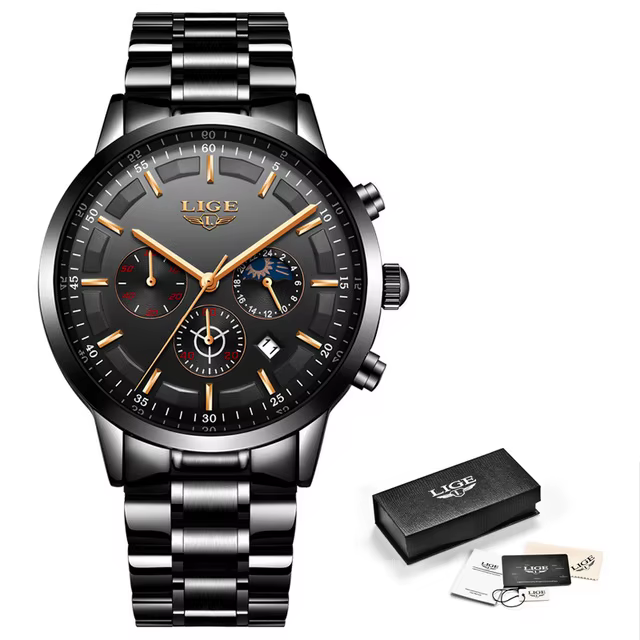 LIGE-Montre-bracelet à quartz étanche pour homme, chronographe Shoous, Gentleman Gift, Box, Top Bran