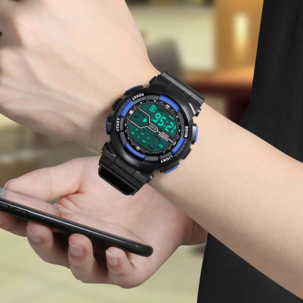 Sport de plein air hommes montre multifonction grand écran LED électronique étanche lumineux militai