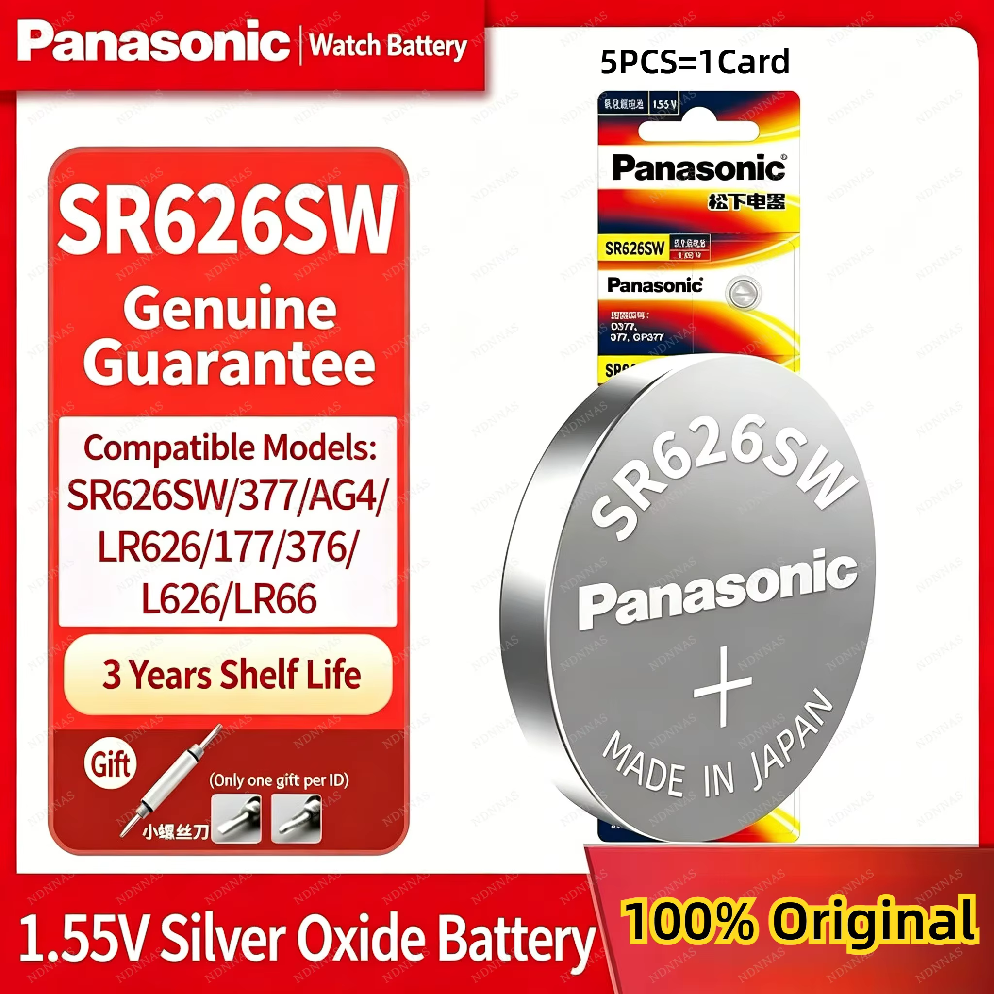 Batterie de montre Panasonic 377 1,55V 377 sr626sw, pile bouton adaptée aux montres à quartz Tissot 