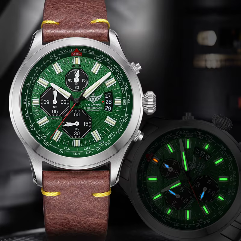 YELANG V1029S Montre à quartz pour homme 42 mm Mouvement japonais OS10 T100 Lumineuse 100M Étanche S