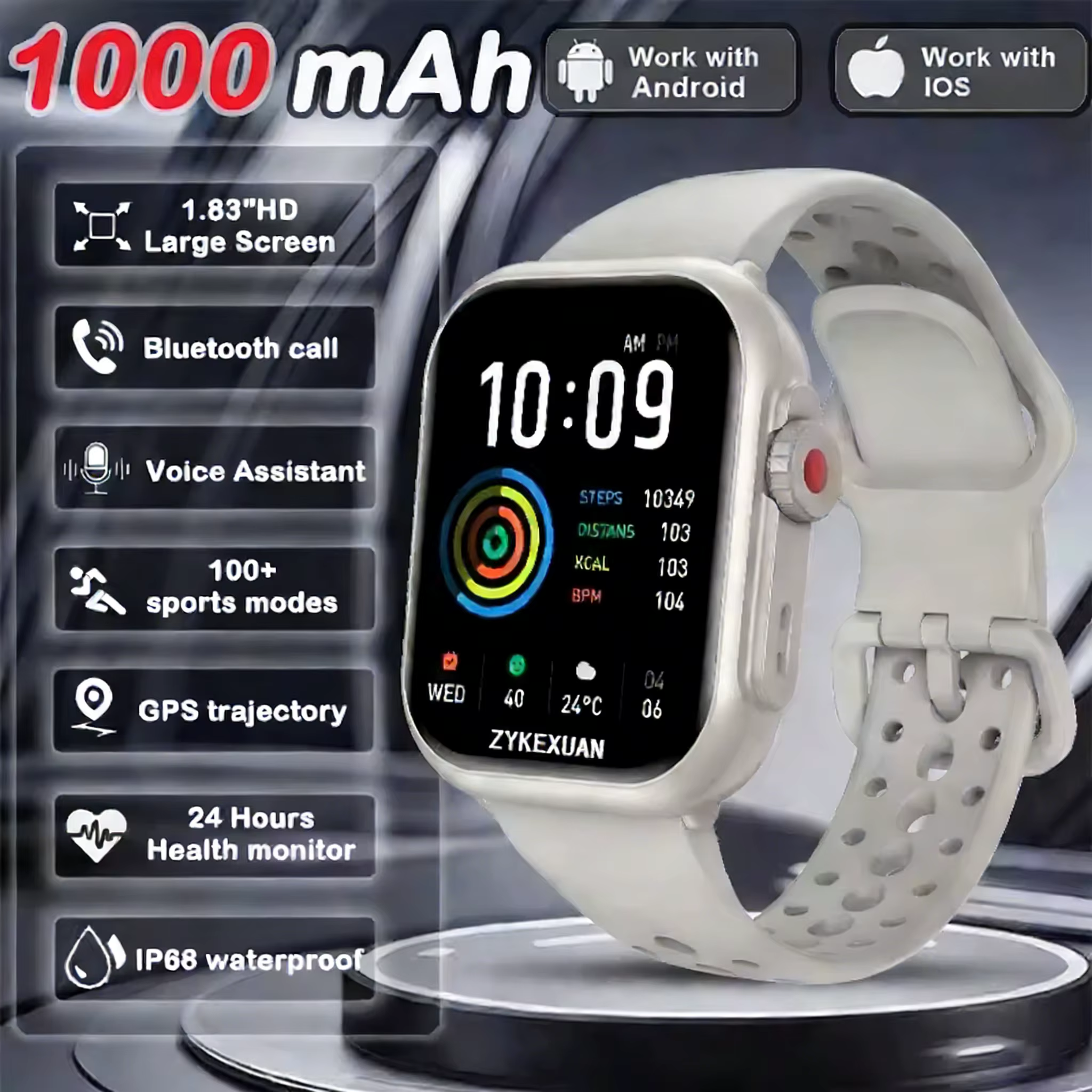 Nouvelle montre connectée Android 2026 pour hommes et femmes, écran tactile AMOLED HD de 1,83 pouce,