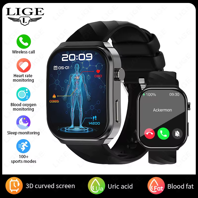 Montre connectée de santé LIGE AI Diagnosis, lipides sanguins, acide urique, tension artérielle, mon