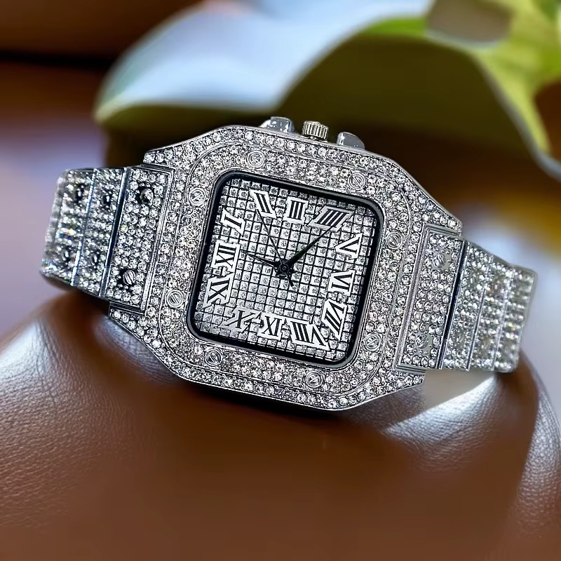 Montres pour hommes de luxe de marque bracelet en alliage élégant Hip Hop diamant or Date Montre à Q