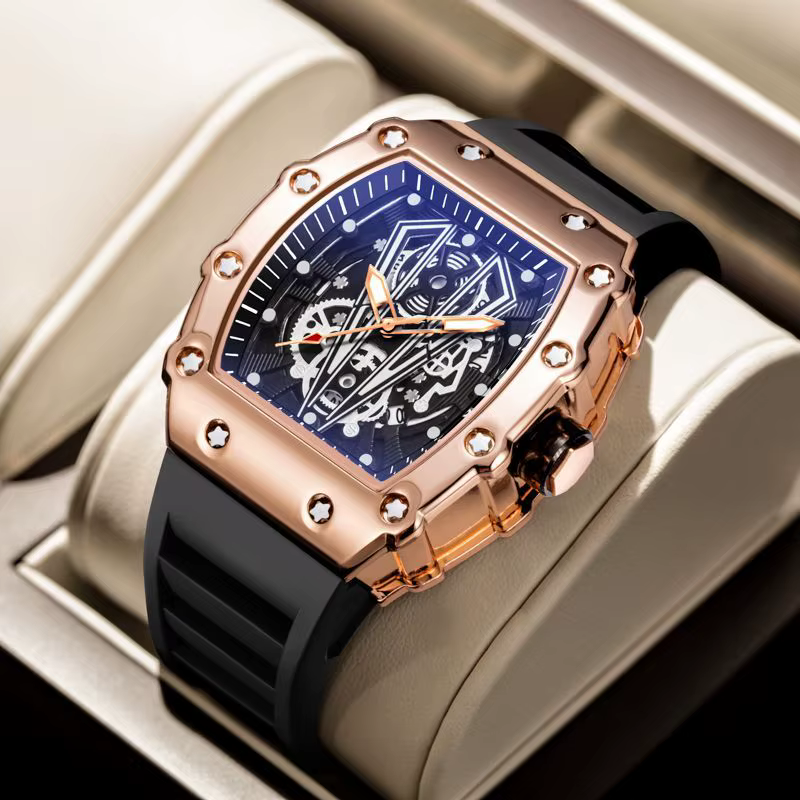 Seton-Montre étanche à mouvement automatique pour homme, horloge de sport, bracelet en silicone, mon