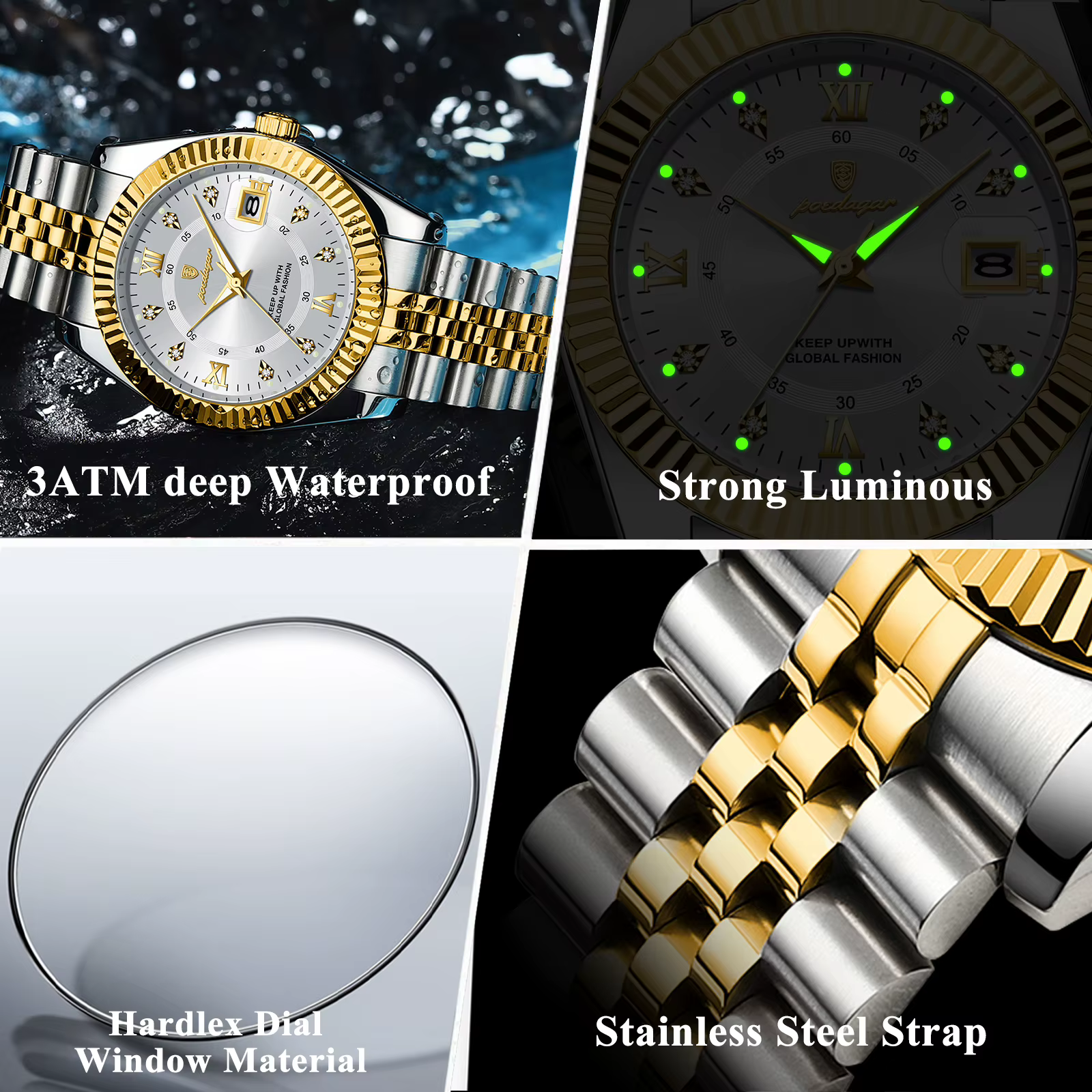 POEDAGAR classique luxe hommes montres à Quartz en acier inoxydable Date homme montre étanche lumine