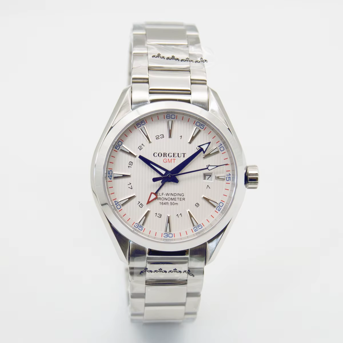 Montre mécanique automatique Corgeut 41mm GMT pour homme, montre en cristal saphir GMT, marquages lu