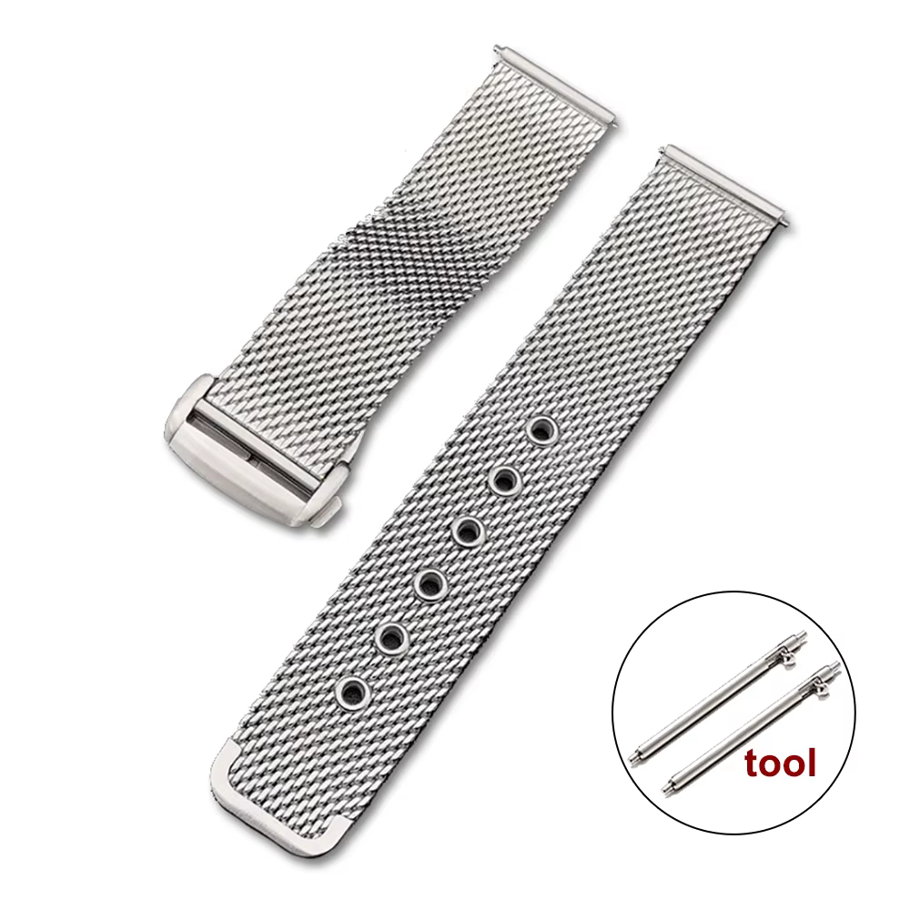 Pour Omega Seamaster 20mm 22mm Bracelet en maille argentée Interface plate Bracelet de montre en aci