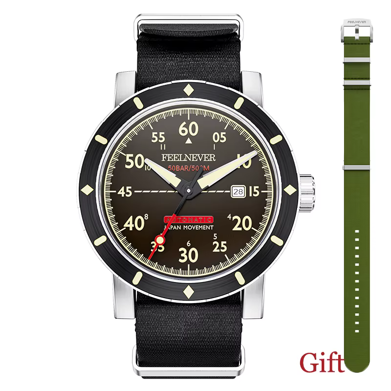 FeelNever-Montres mécaniques d'extérieur pour hommes, horloge de ceinture en nylon, mouvement automa