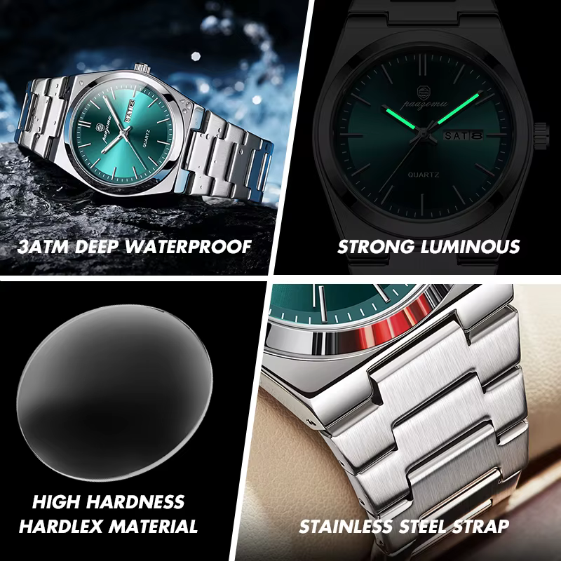 PAAZOMU mode hommes montre à Quartz en acier inoxydable étanche lumineux homme montre chronographe D