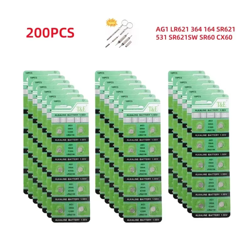 200 pièces batterie de montre AG0 AG1 AG2 AG3 AG4 AG5 AG6 AG7 AG8 AG9 AG10 AG11 AG12 AG13 Batteries