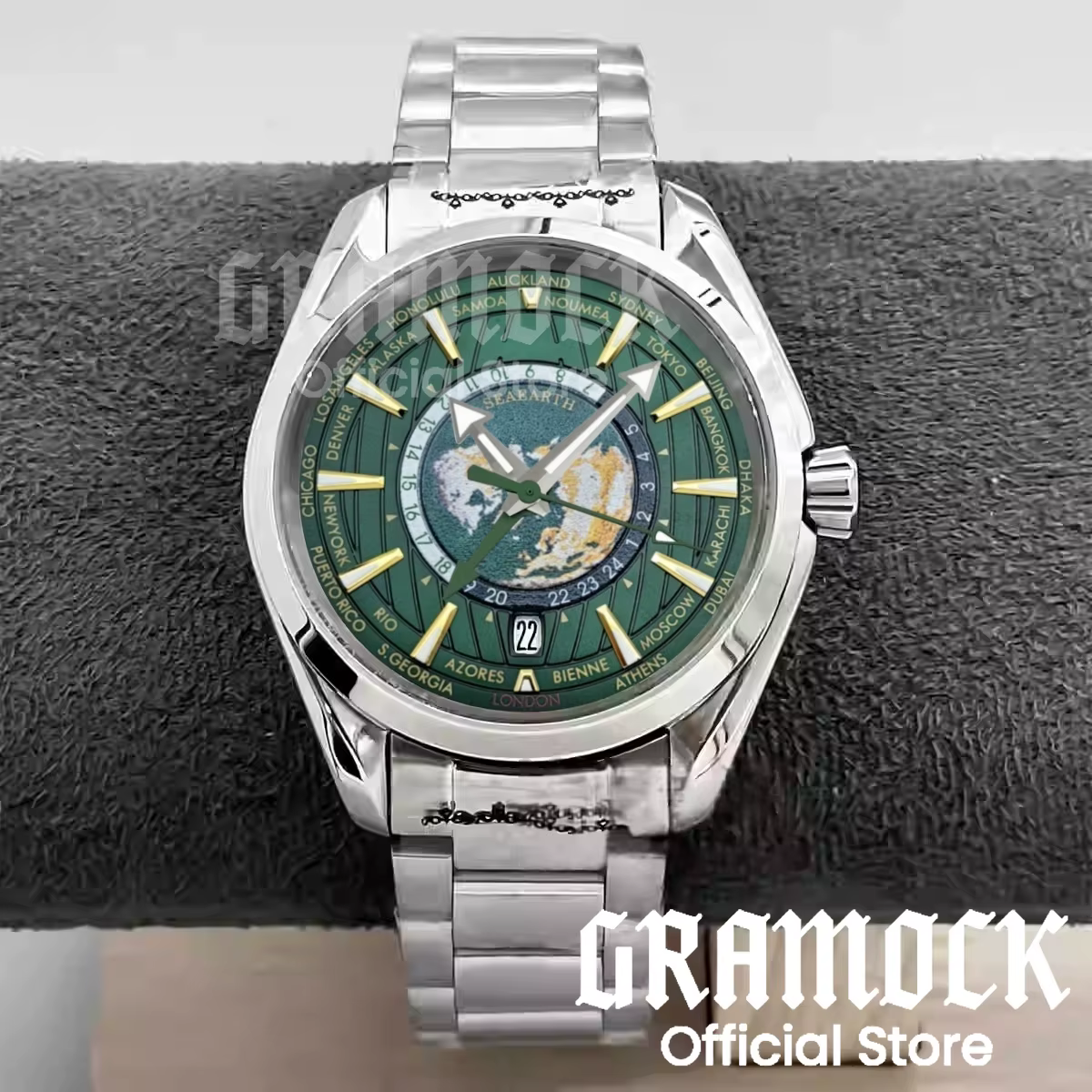 Gramock 40mm heure mondiale GMT Zone carte hommes 6 heures Date montre automatique NH34A mécanique p