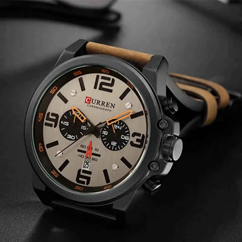 Montre-bracelet à quartz pour homme CURREN 8314, bracelet en cuir, étanche, calendrier, décontractée