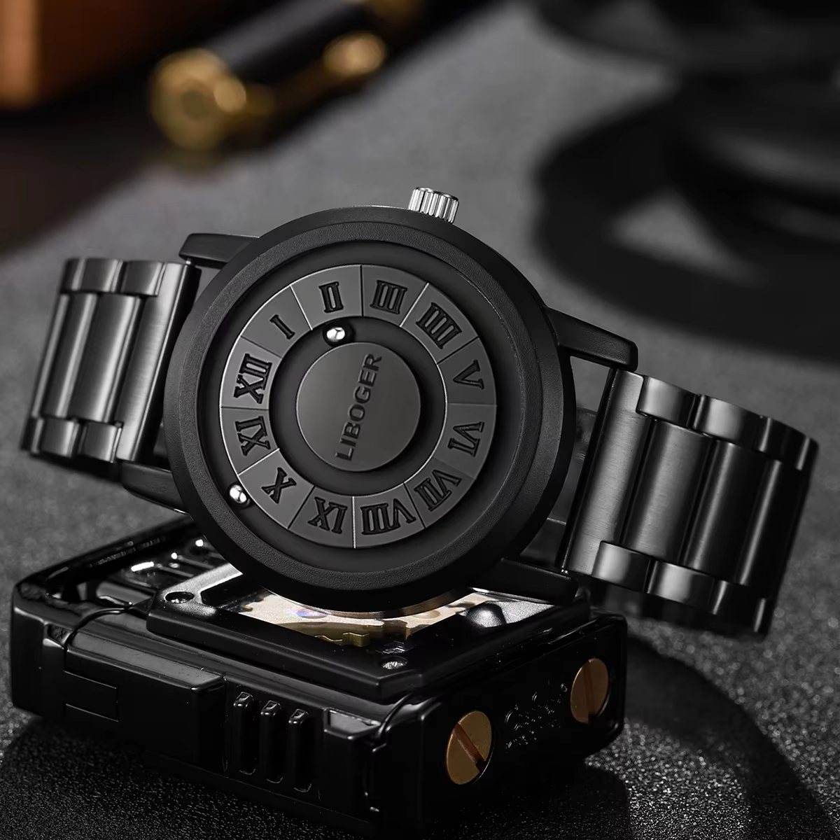 Mode Suspension magnétique hommes d'affaires montre à Quartz Roma cadran montres pour hommes horloge