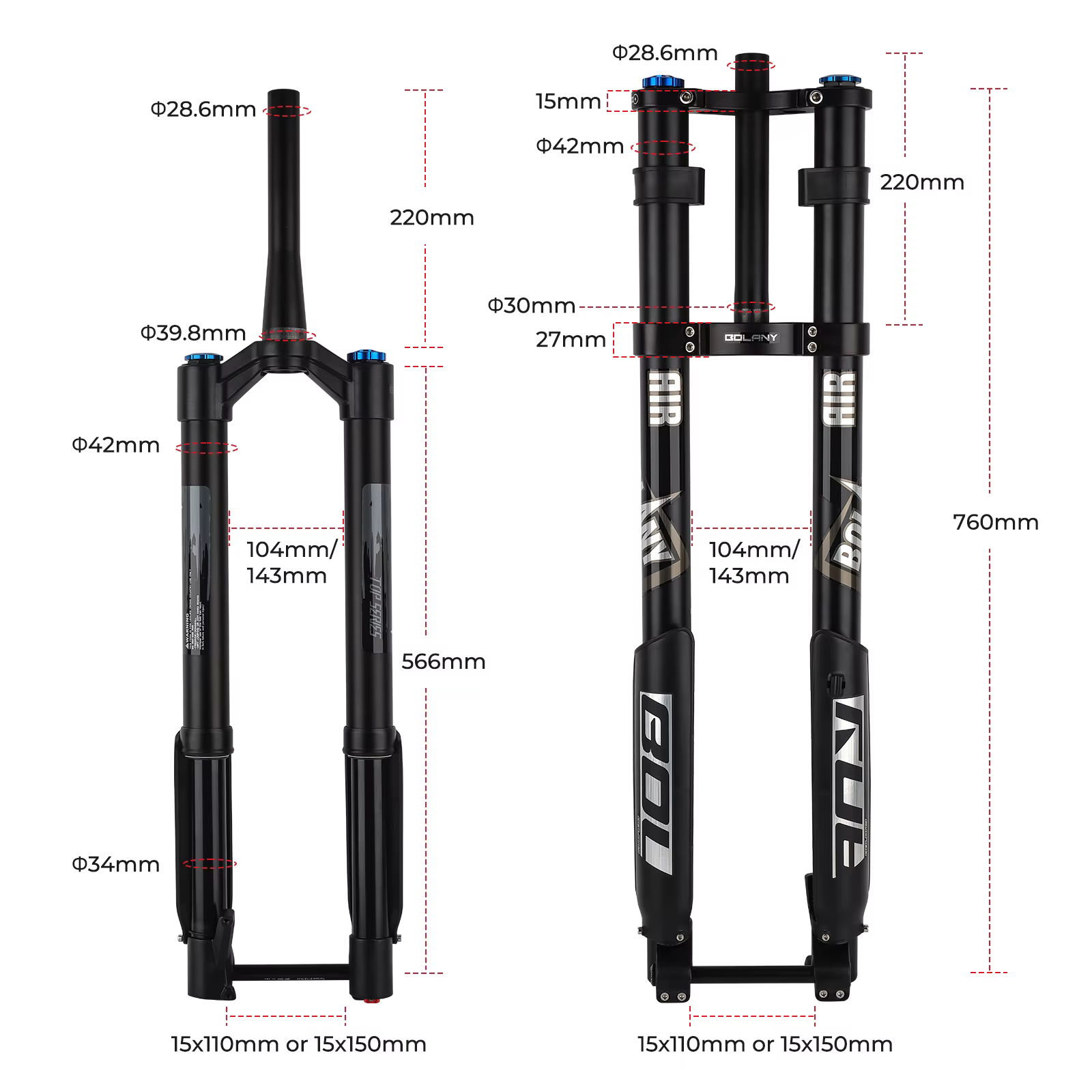 BOLANY fourche de vélo inversée Double épaule fourche vtt pour descente 29 pouces fourche Boost à ax