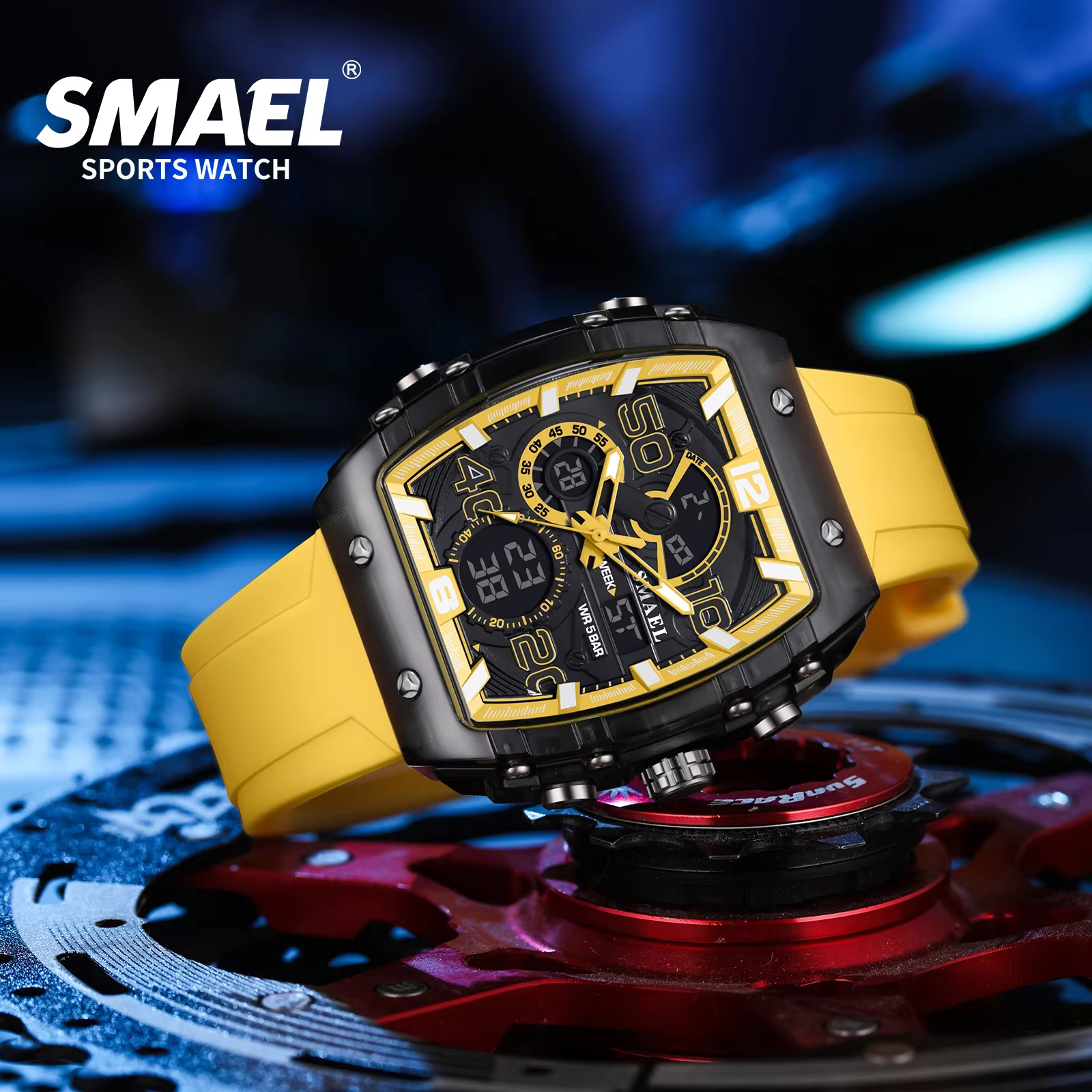 SMAEL 8109 nouvelle montre pour hommes sport multifonctionnel 50M étanche double affichage LED veill