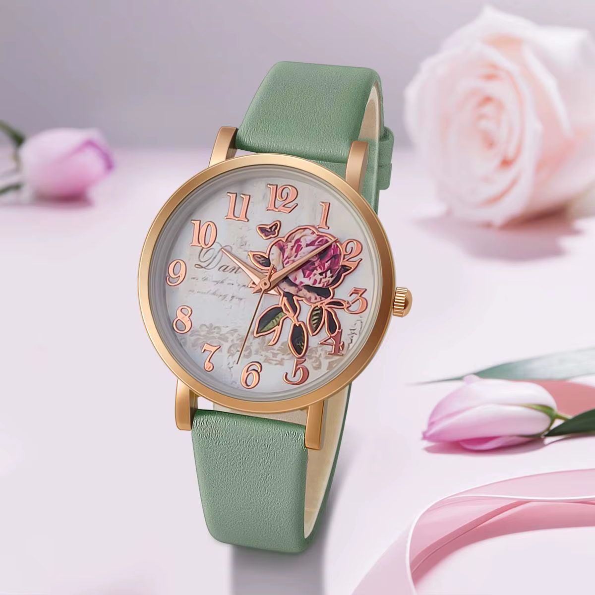 Nouveau Style de mode décontracté de luxe femmes cadran pivoine en cuir PU montre à Quartz élégant p