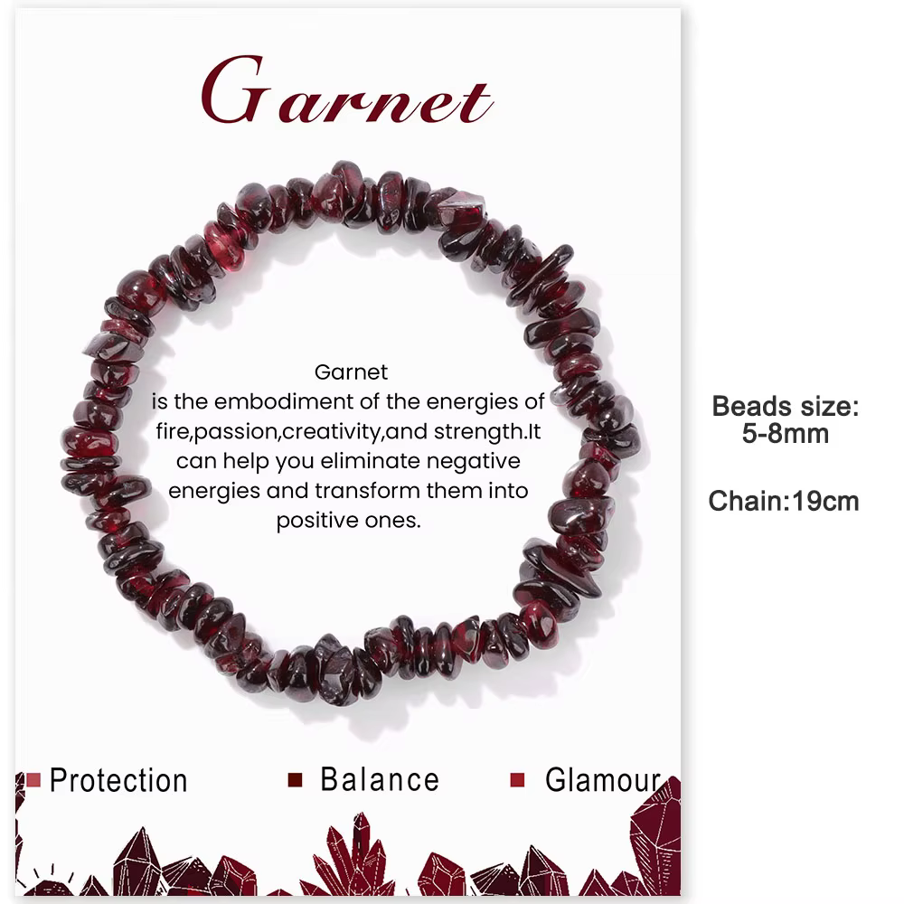 Bracelets de perles de grenat rouge naturel pour femmes et hommes, puce irrégulière, gravier, pierre