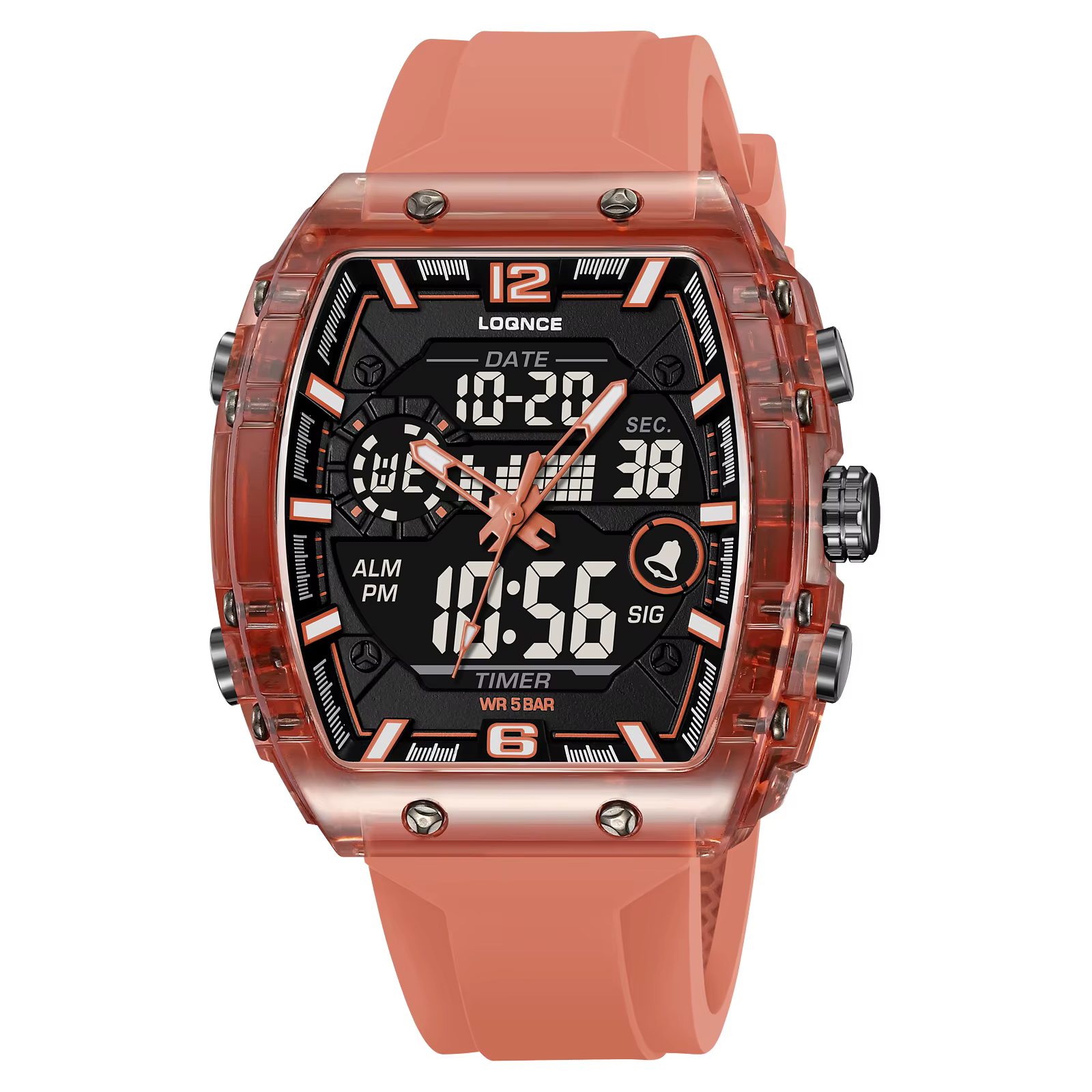 LOQNCE-Montre numérique étanche pour homme, alarme, DNono, 5 bars, affichage LED, choc, sport de ple