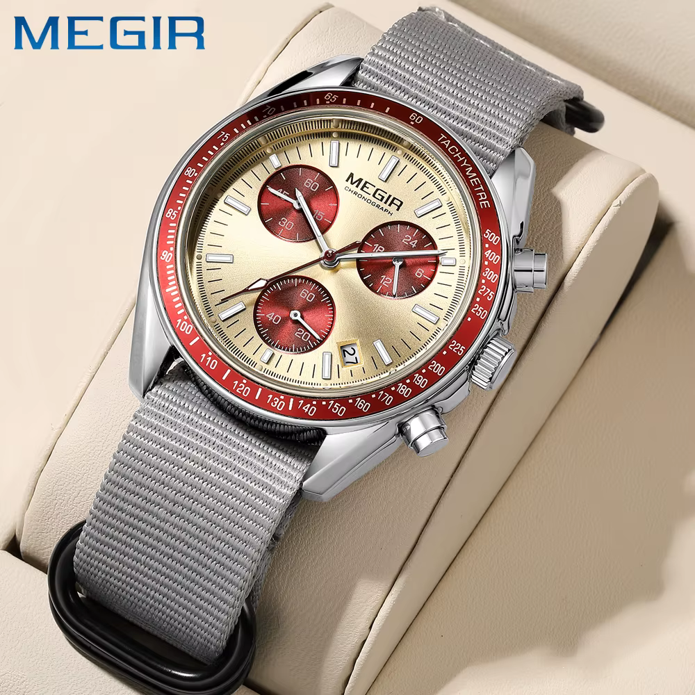 MEGIR nouvelles montres de luxe pour hommes toile tissage bracelet Sport automatique chronographe Qu