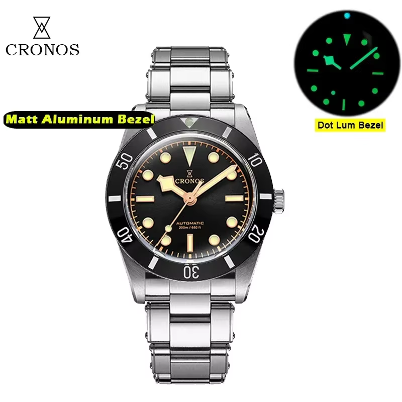 2025 Cronos montres de luxe pour hommes 37mm plongeur BB54 Vintage automatique mat/lunette en alumin