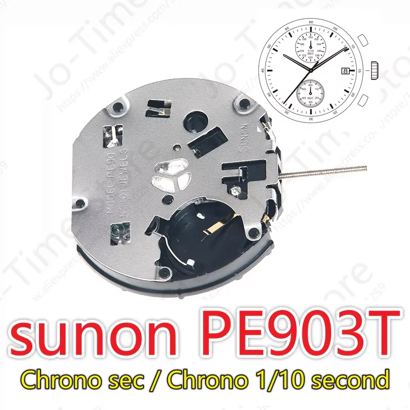 Sunon Pe903T-3 montre à Quartz mouvement Chine Ligne trois aiguilles avec 2 yeux Date petit chronogr