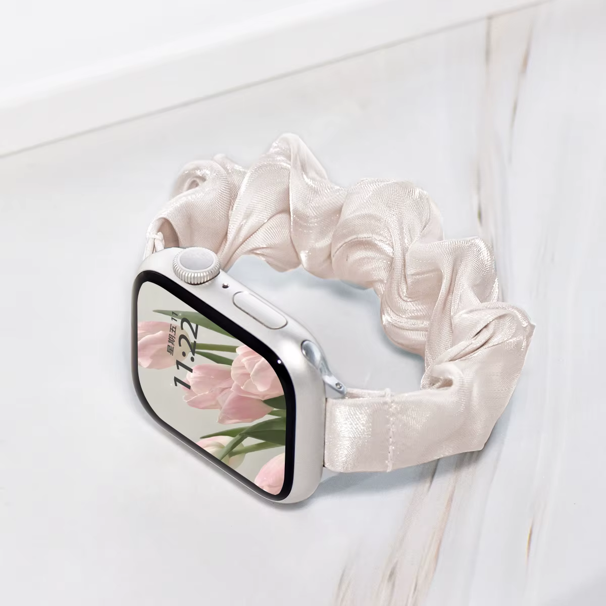 Bracelet chouchou élastique en soie glacée pour Apple Watch S10/11 42/46mm 7 8 9 45/41mm 6 5 4, brac