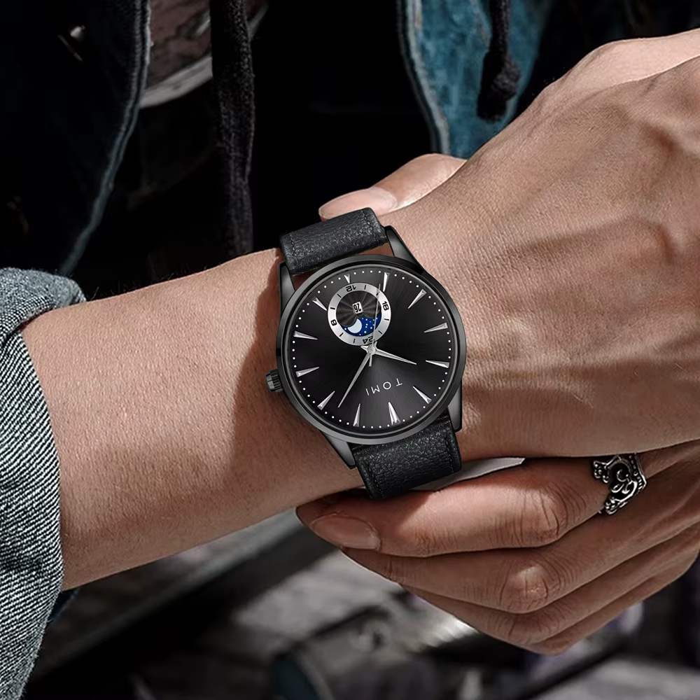 TOMI-Montre à quartz de luxe avec bracelet en cuir pour homme, affaires et loisirs, grand cadran, ca