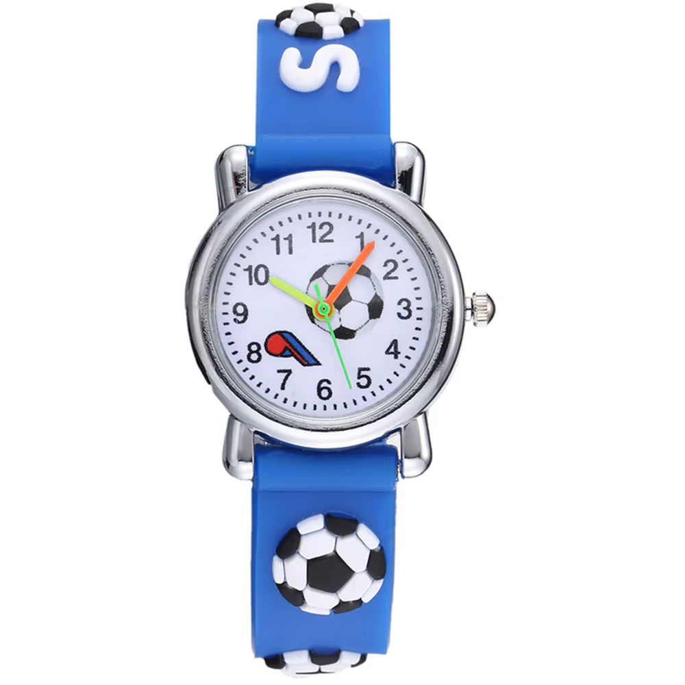 Montre Enfant 3D Football à Mouvement Quartz, Montre-Bracelet Sportive Portable en Silicone pour Enf