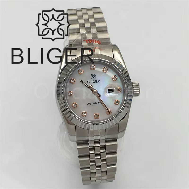 BLIGER 31m montre pour femme verre saphir or Rose marron blanc cadran nacre avec argent or diamant I